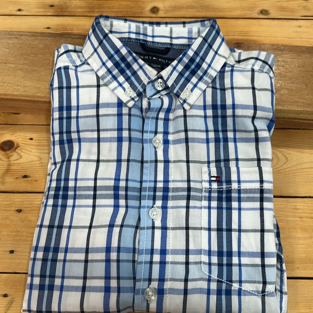 Tommy Hilfiger Big Boys Paid Cotton Shirt Sz M 12/14 - Picture 6 of 6